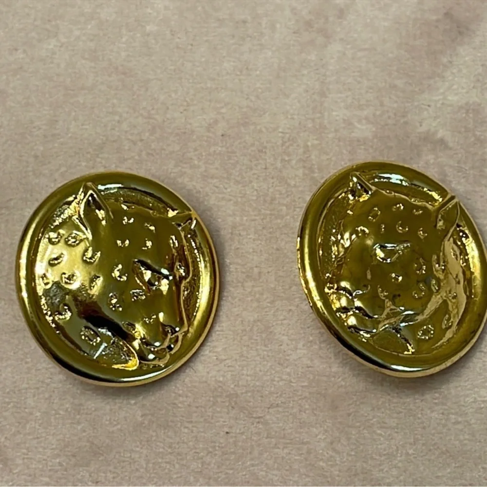 Gold Panther Stud clip on Earrings